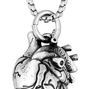 Gothic Stainless Steel Necklace Anatomical Heart 22.8 Inch Halloween Christmas